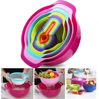 10pcs colorful mixing bowls nesting washing baske stackable measuring cups sieve strainer colander salad baking cooking tool