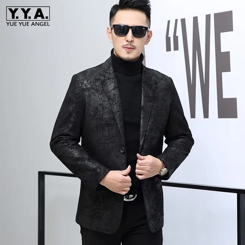 Пиджак мужской из натуральной кожи Модный деловой облегающий блейзер с принтом