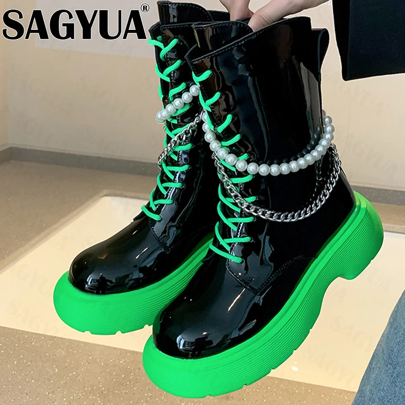 

Ankle Gladiator Snow Boots Femme Lace Up Motorcycles Boots Women Boots 2022 New Winter Pumps Pu Leather Platform Mid Heels Shoes