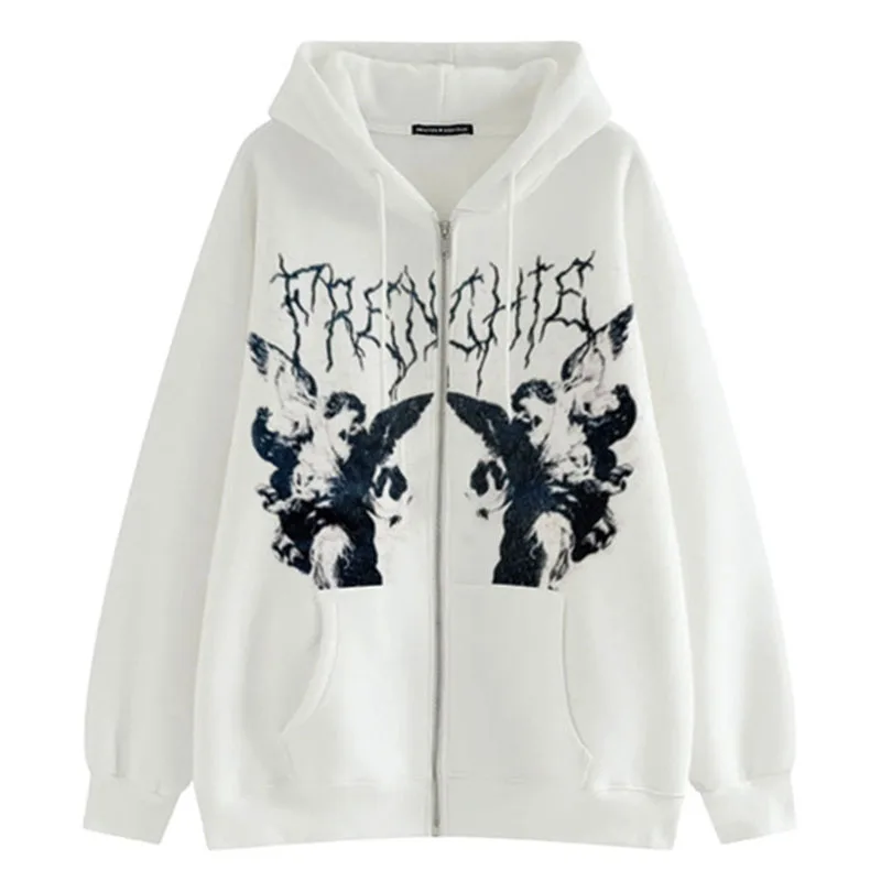 Толстовка женская оверсайз на молнии с надписью Ангел | Женская одежда