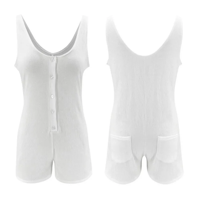 

Summer Jumpsuits Women Playsuit Sexy V Neck Sleeveless Casual Solid White Above Knee Playsuits Hot Sale
