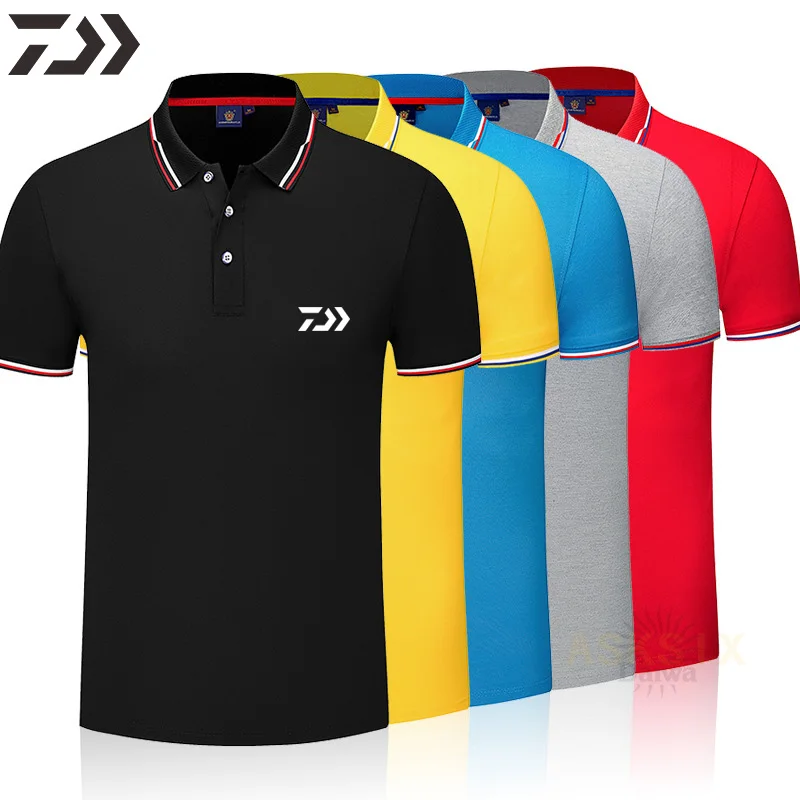 

Летняя тонкая футболка-поло Daiwa для рыбалки, разноцветная Мужская футболка-поло с коротким рукавом, дышащая быстросохнущая одежда для рыбал...
