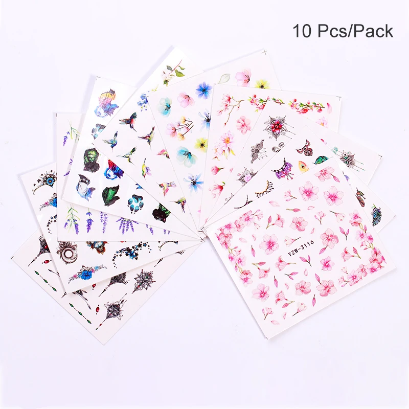 10 Pcs 50 шт., водная переводная наклейка для ногтей, цветочный дизайн ногтей, наклейки s, татуировки, кончики пальцев, наклейки, украшения для ногтей, инструменты для маникюра - Цвет: 10 Pcs