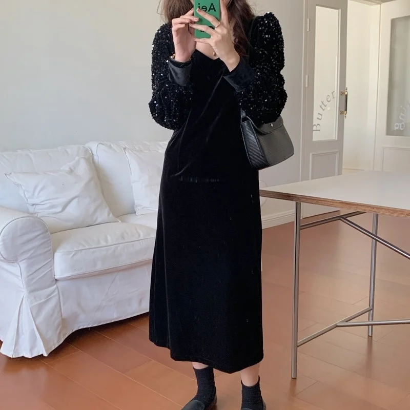 Платье с длинным рукавом корейское шикарное весеннее Новое модное вельветовое