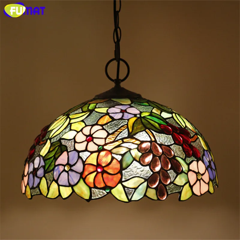 

FUMAT Tiffany Pendant Lamp Staiend Glass Modern Pendant Ceiling Lamps LED Rose Flower Dining Room Hanging Lighting Fixture Light