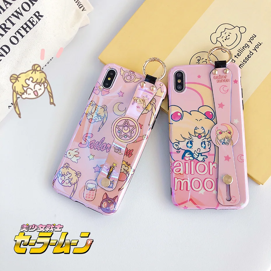 Чехол Sailormoon для iPhone 11 Pro XS Max XR X, милый кавайный чехол с Сейлор Мун Марс, подставка для телефона, чехол для iPhone 7, 8, 6, 6S Plus, Funda