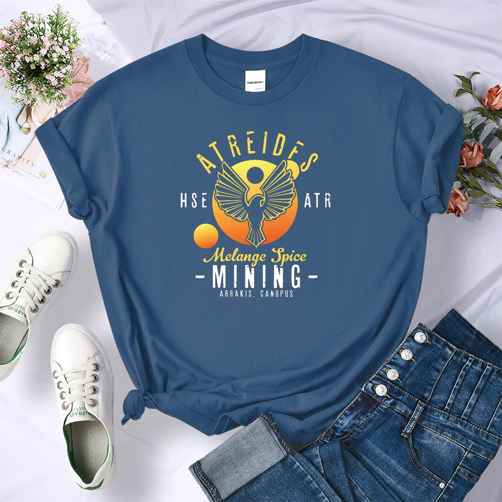 

Melange Spice Mining Print Woman Tshirts Summer Comfortable Clothes Cotton Temperament Tshirts Fashion Breathable Tshirt Woman