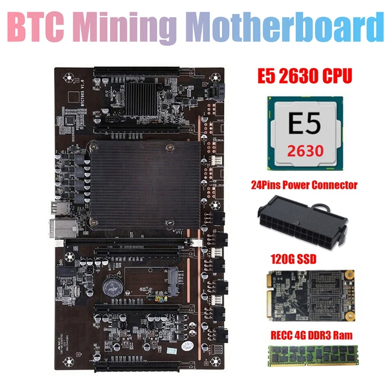 

Материнская плата H61 X79 для майнинга BTC с процессором E5 2630 + RECC 4G DDR3 ОЗУ + 120G SSD + 24-контактный разъем, Поддержка графического процессора 3060 3070 3080
