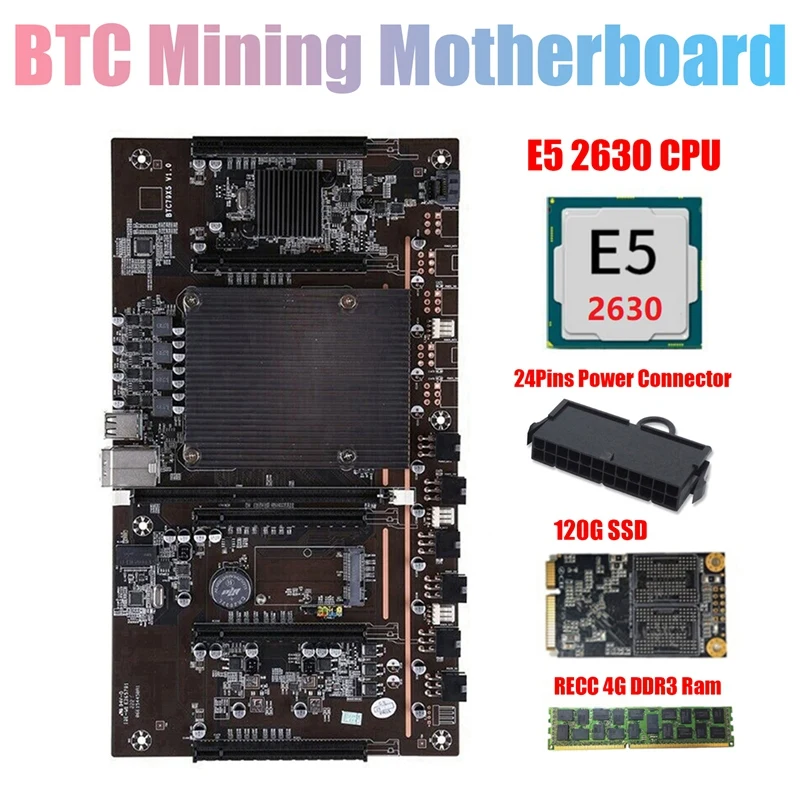 Материнская плата H61 X79 для майнинга BTC с процессором E5 2630 + RECC 4G DDR3 ОЗУ 120G SSD