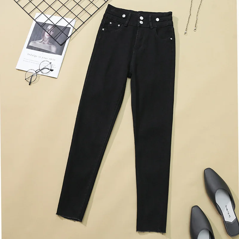 

2023 Autumn New Plus Size High Waist Black Jeans Womens Fashion Stretch Skinny Little Reet Trousers Female Pencil Pants 4XL