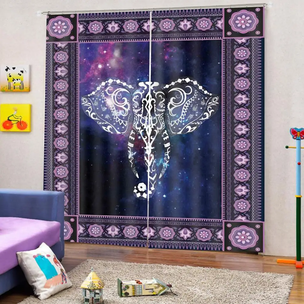 

Blackout curtain Luxury Blackout 3D Window Curtains For Living Room Bedroom Customized size colorful elephant curtains