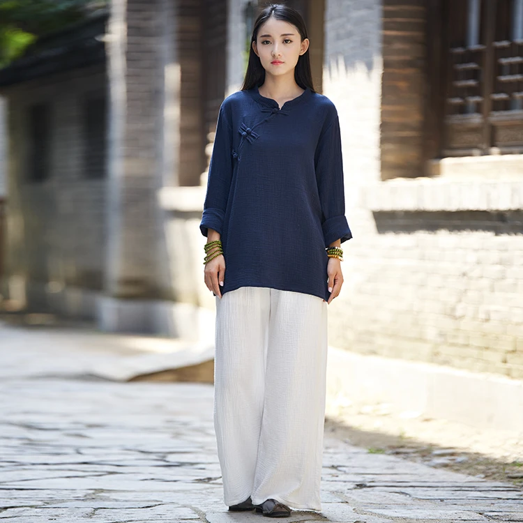 Широкие брюки свободные женские с карманами простые двухслойные хлопковые