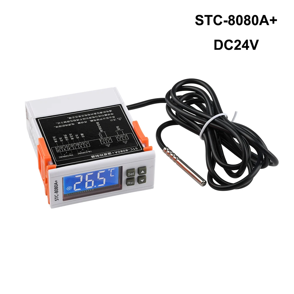 

Цифровой регулятор температуры STC-8080A +, 12 В, 24 В, 110 В, 220 В, регулятор термостата для размораживания, охлаждающий Терморегулятор с датчиком