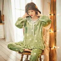 autumn and winter ladies pajamas small fresh and sweet wind small daisy print long sleeved thick warm home service suit jjf0172