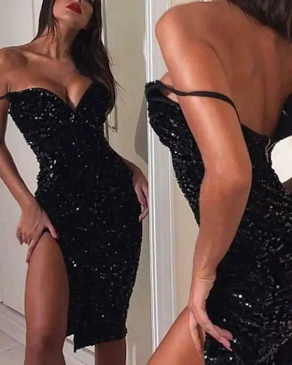 Сексуальное женское облегающее платье на бретельках с блестками Клубное без
