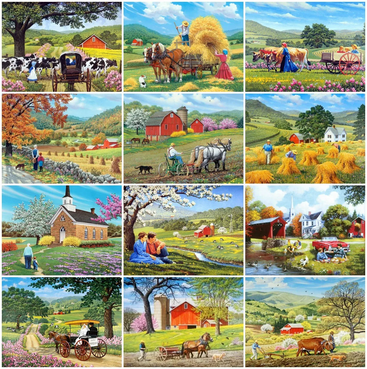 

AZQSD Diamond Painting House Cross Stitch Kits Picture Of Rhinestones Full Square Diamond Embroidery Landscape Mosaic Home Decor