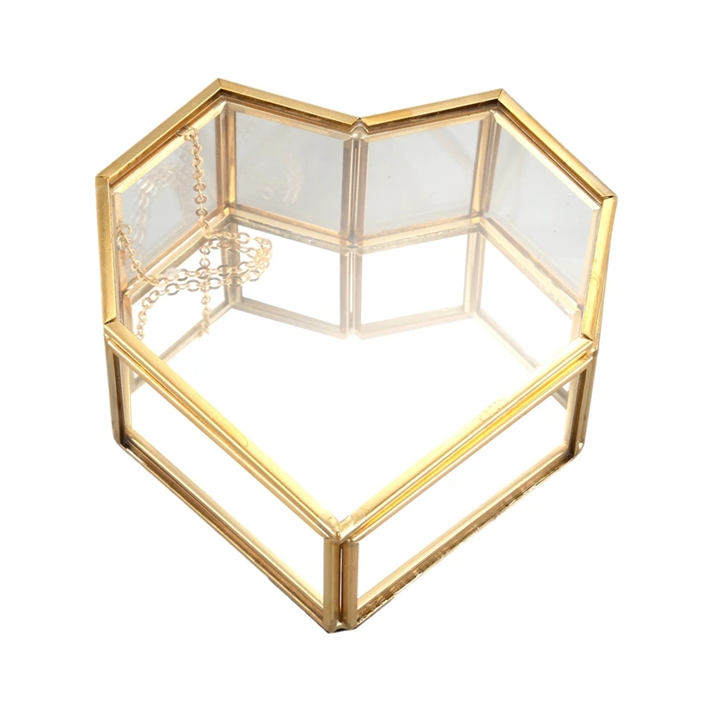 

Flip Love Heart Shaped Geometric Glass Jewelry Box Glass Ring Box Exquisite Unique Wedding Jewelry Box Ring For Wedding Decorati