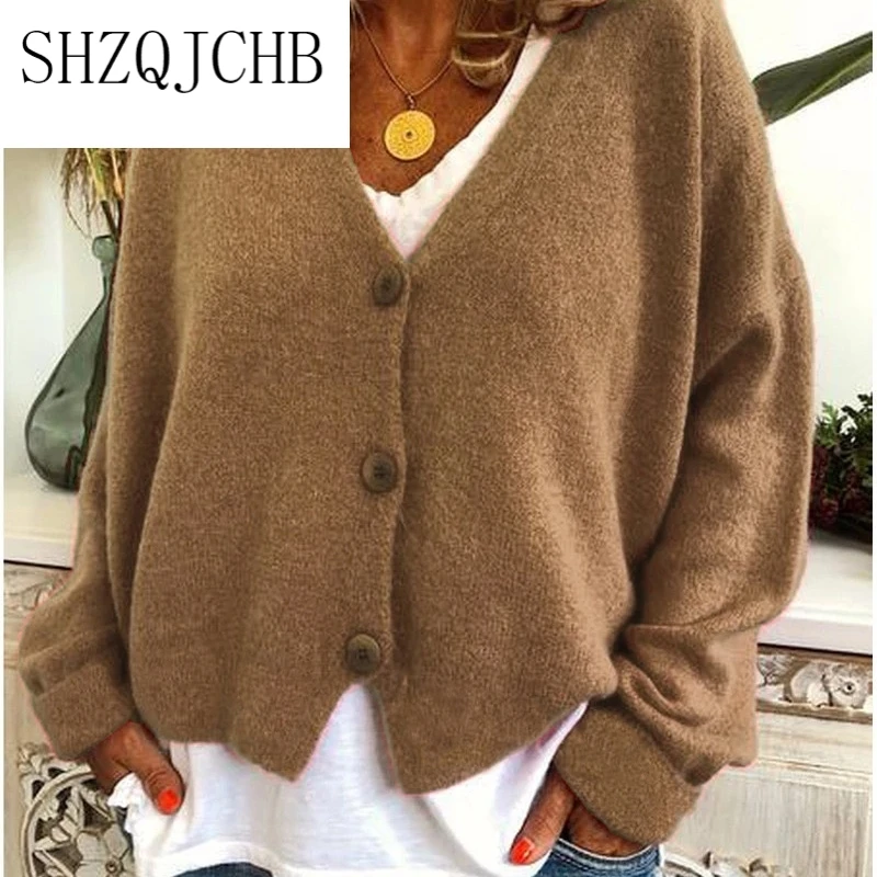

JCHB Women Autumn Winter Loose Long Sleeve Open Front Single Breasted Knit Cardigan Knitted Sweater Outwear Coat Tops