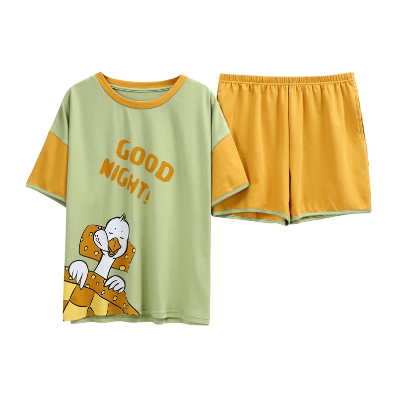 Пижама женская хлопковая с коротким рукавом и мультяшным принтом | Пижамные