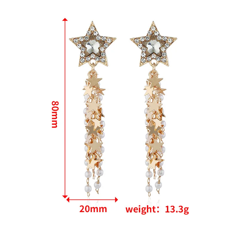 Серьги со звездами и жемчугом с кисточками для женщин в Корейском стиле модные