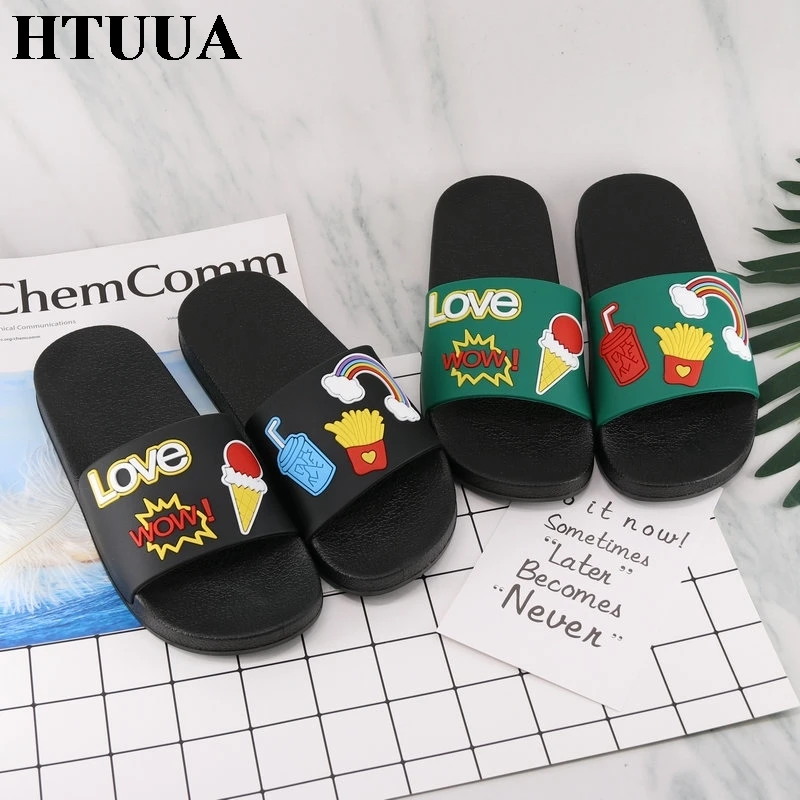 HTUUA/Новинка; корейские тапочки с мороженым; женские шлепанцы на плоской подошве; домашние Тапочки для ванной; пляжные вьетнамки; Летняя обувь; SX2176