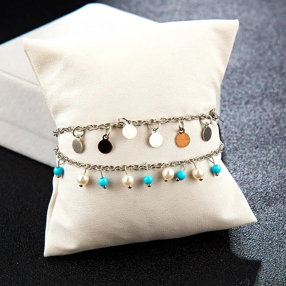 Винтажный Античный Серебристый браслет на ногу женский 2 слоя блестки