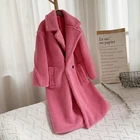 Женское пальто из искусственной овчины, теплая длинная куртка оверсайз, розовый мишка тедди, 2021