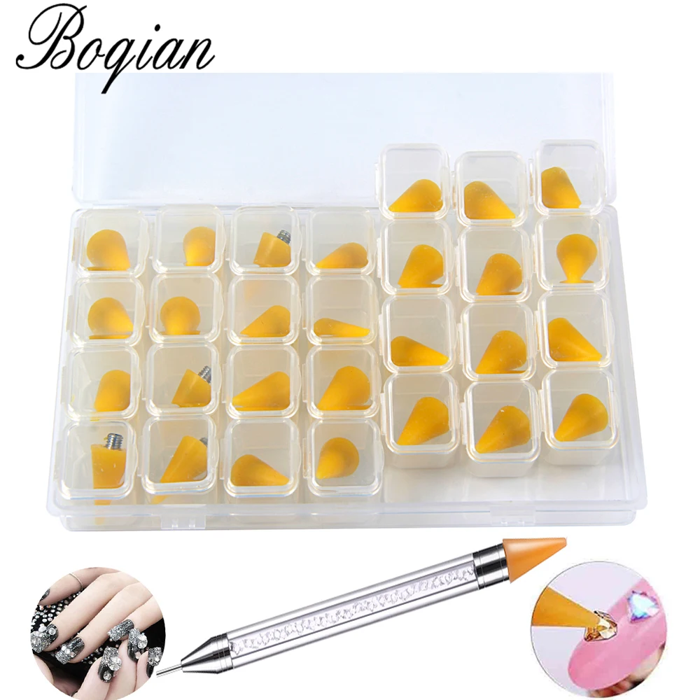 28 шт. сменная восковая головка для фиксации ногтей желтым лаком стразы