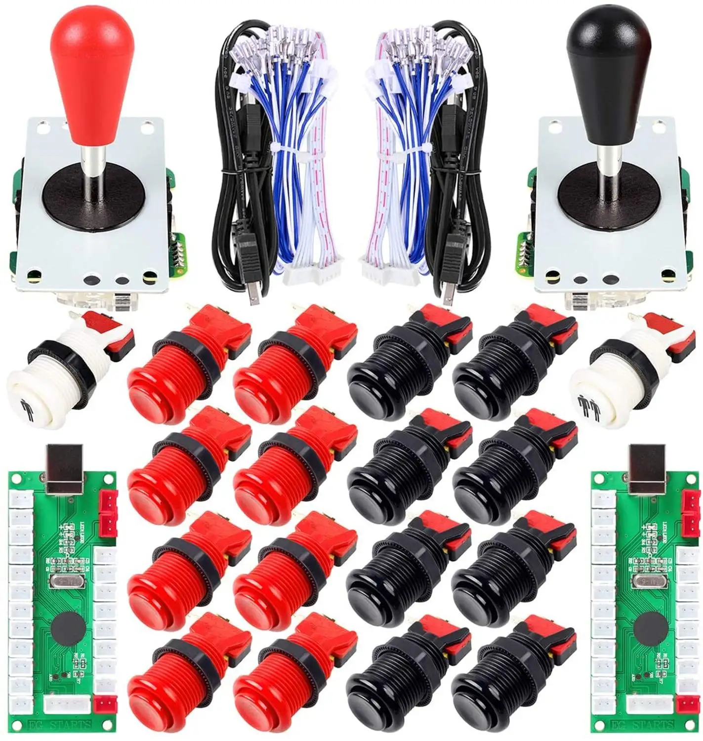 

EG Starts 2 Player Ellipse Oval Arcade Joystick + American Style Happ Type Arcade Buttons for PC MAME Raspberry Pi Red Black