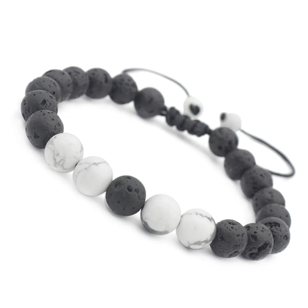 

White Pine Volcanic Rock Adjustable Bracelet Charms Couple Bangle Natural Bracelets Valentines Day Gift Jewelry