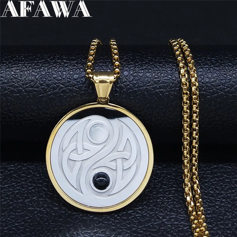 

Irish Knot Yin Yang Gossip Natural Stone Stainless Steel Gold Silver Color Chain Necklaces Women/Men Jewelry gargantilla NXS02