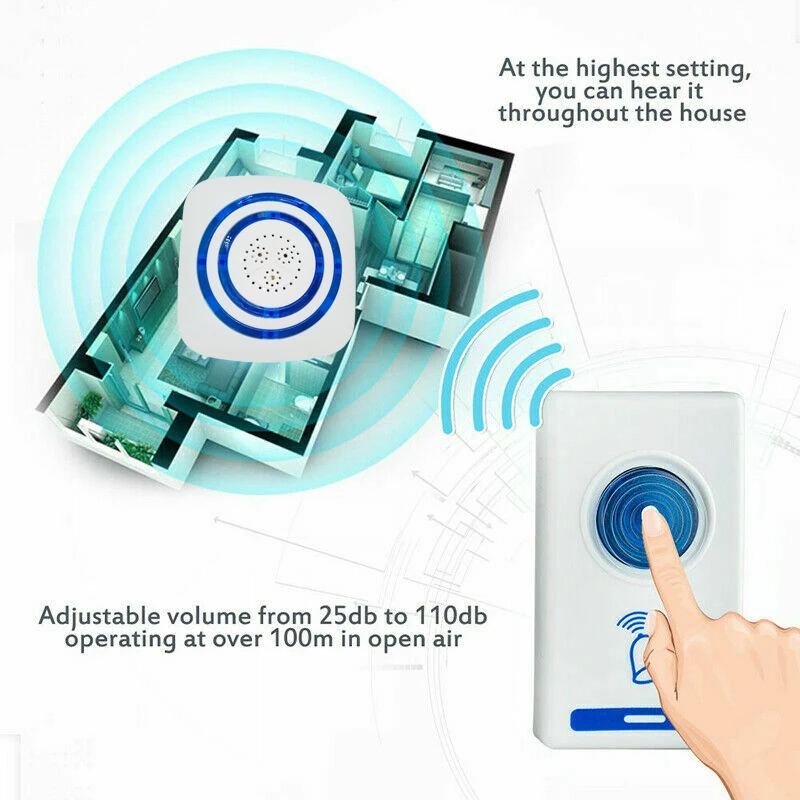 Кольцевой беспроводной дверной звонок с мигасветодиодный светильник громкий