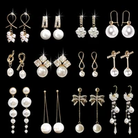 new multi series natural pearl earrings retro long tassel cross earrings korean design elegant imitation pearl earrings