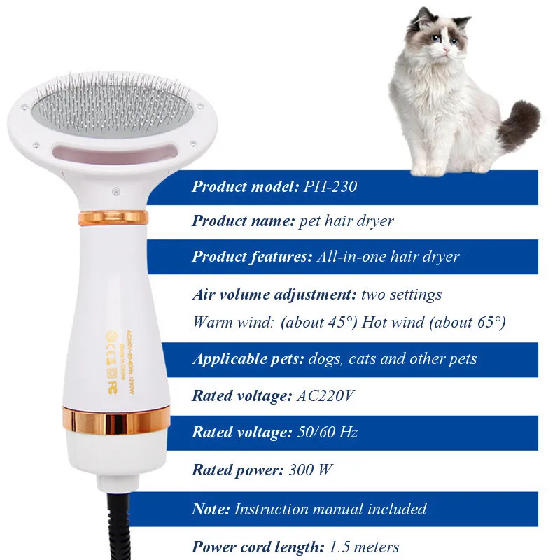 

All In One Portable Pet Dog Dryer Dog Hair Dryer Comb Brush Pet Grooming dryer Cat Hair Comb Dog Fur Blower Low Noise Temprature
