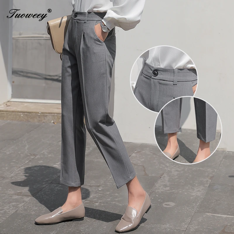 

Women Mid Waist Suit Pants Plus Size Casual Work OL Pants 2018 Spring Autumn Career Pants Fashion regular straight Trousers