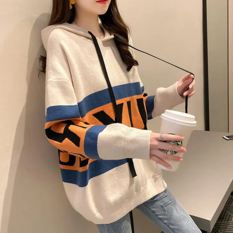 

Свитер женский трикотажный, с капюшоном, в Корейском стиле, весна-осень, #1256