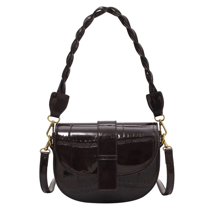 

Small Patent Leather Saddle Crossbody Bags for Women 2021 Stylish Purses and Handbags Luxury Designer Female Travel Shoulder Bag
