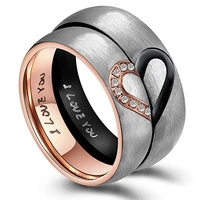 stainless steel heart lovers couple rings rose goldblack color wedding promise ring for women men engagement jewelry dropship