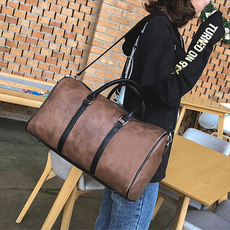 Унисекс дорожная сумка из искусственной кожи Большая вместительная для выходных