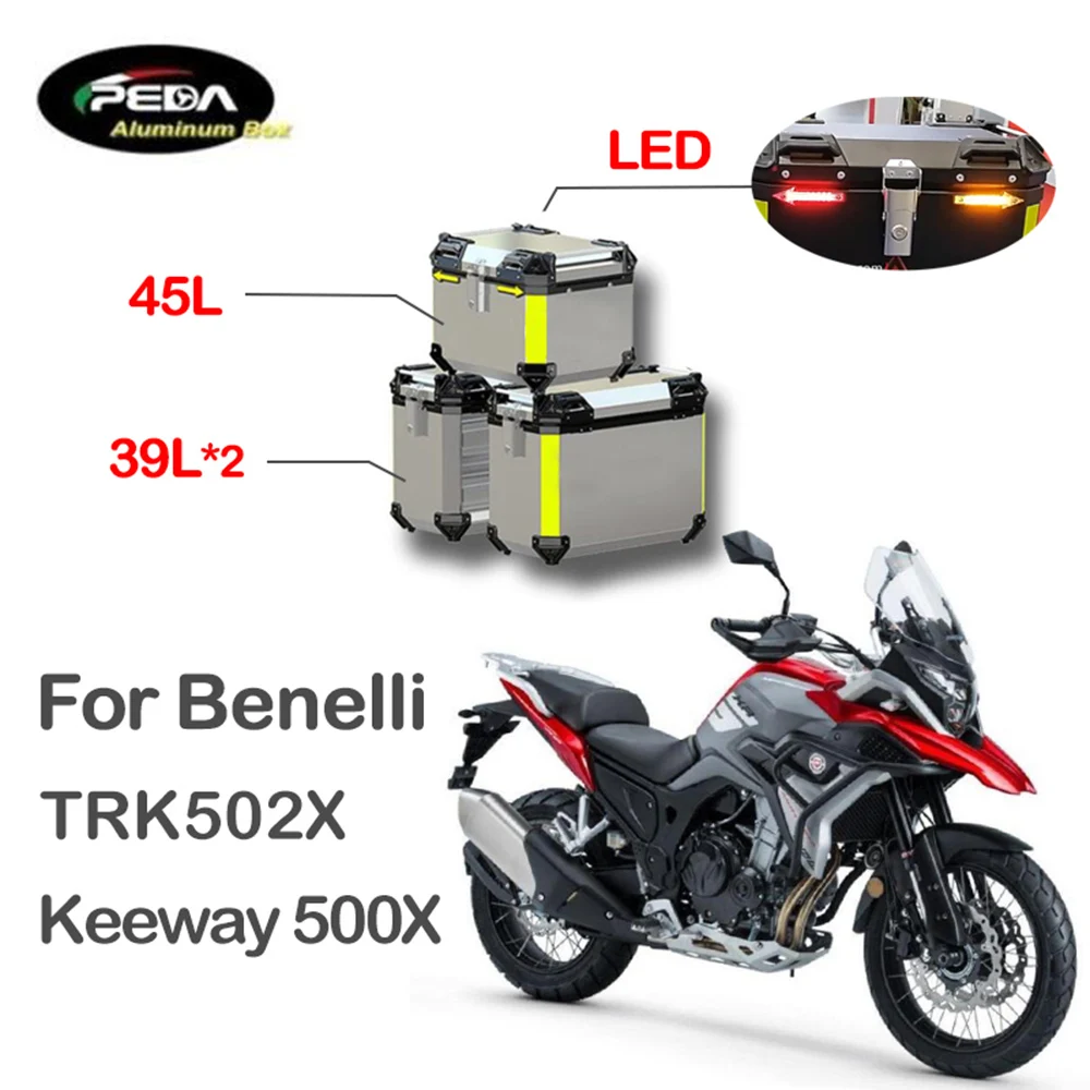 

V5-8 Motorcycle Aluminum Box with LED Winker 45L Dual 39L Panniers Top Case Side Pannier For Benelli TRK502X Keeway500X Scooter