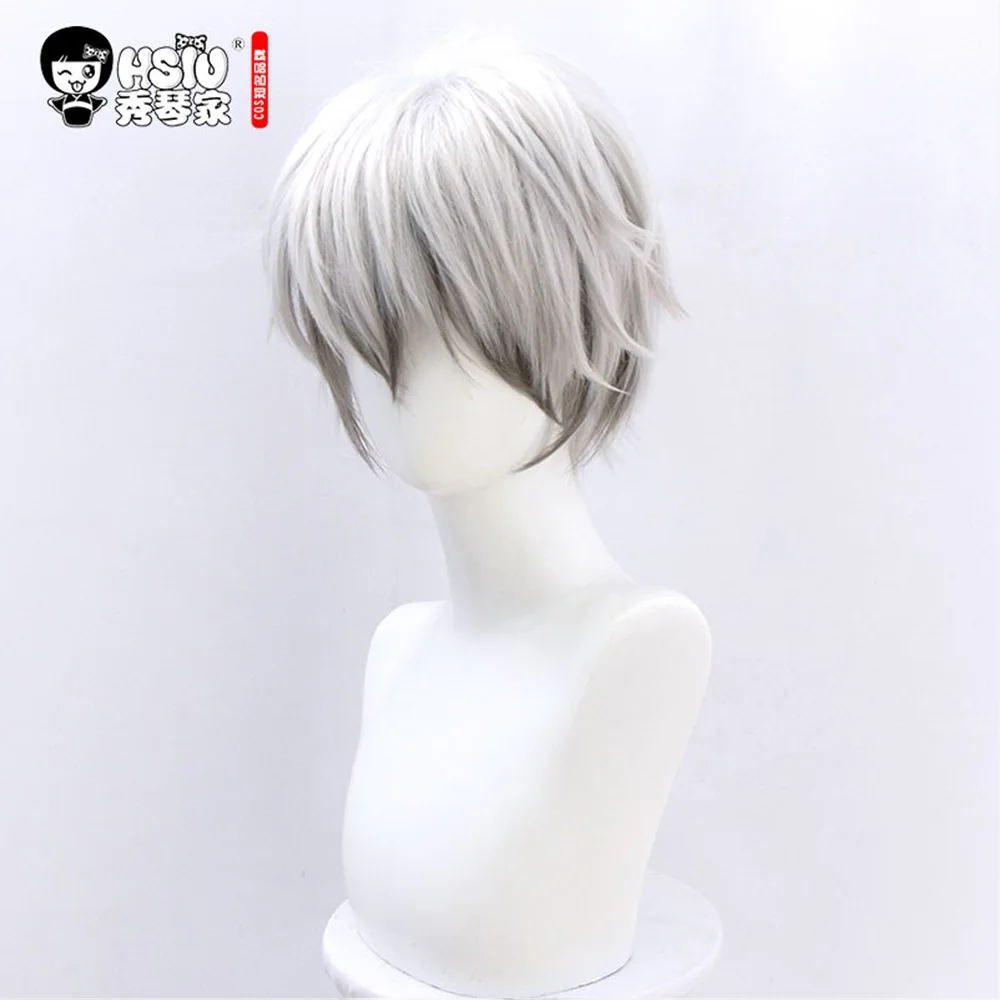 Сю Мефисто Косплэй парик игра Arknights серебристо белый короткая стрижка для парня