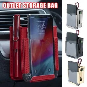 car air outlet leather transparent bag multifunction phone pockets storage box hanging bag bottom port auto interior organizer free global shipping