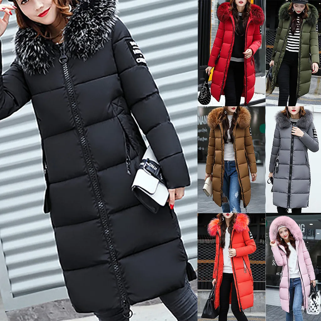 

FREE OSTRICH Coats Ladies Slim Mid-length Large Fur Collar Thicker Cotton Jacket Winter women coats Overcoat 2020