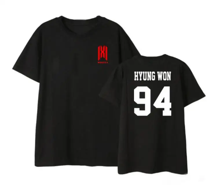 Новое поступление летняя футболка monsta x с принтом имени одного члена унисекс kpop