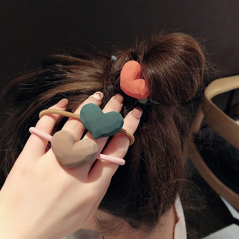 Резинки для волос с сердечками женщин и девочек милые резинки камнями аксессуары