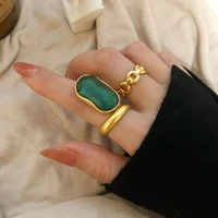 vintage gold color green crystal wedding openrings for women dinner party new fashion creative design france bride jewelry bague