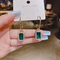 light luxury emerald pendant earrings for women high quality korean fashion inlaid rhinestones trendy girls wedding jewelry gift