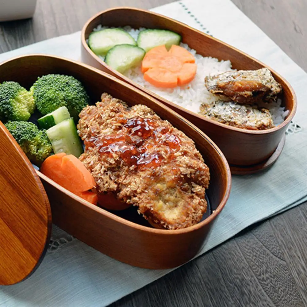 Двухслойные натуральные деревянные Bento контейнеры для еды по-японски бэнто Ланчбокс суши переносной пищевой контейнер рабочих студентов