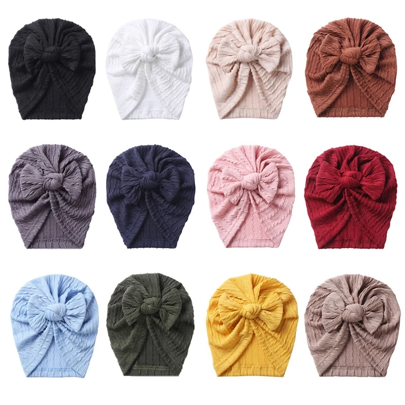 

2022 New Baby Hat Turban Cute Bow Knitted Beanie Headwrap Newborn Soft Cotton Solid Color Bonnet Infant Kids Headwear