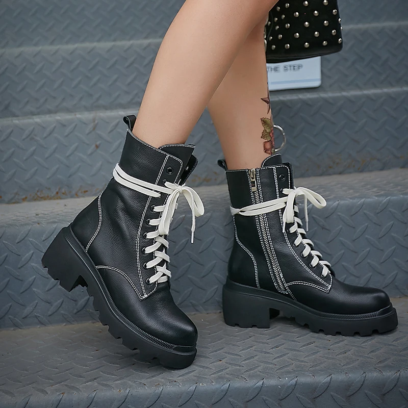Jual Asli Niat Fashion Kulit Asli Wanita Semata Kaki Hitam Merah Anggur Populer Putaran Kaki Kualitas Tinggi Wanita Size4-8.5